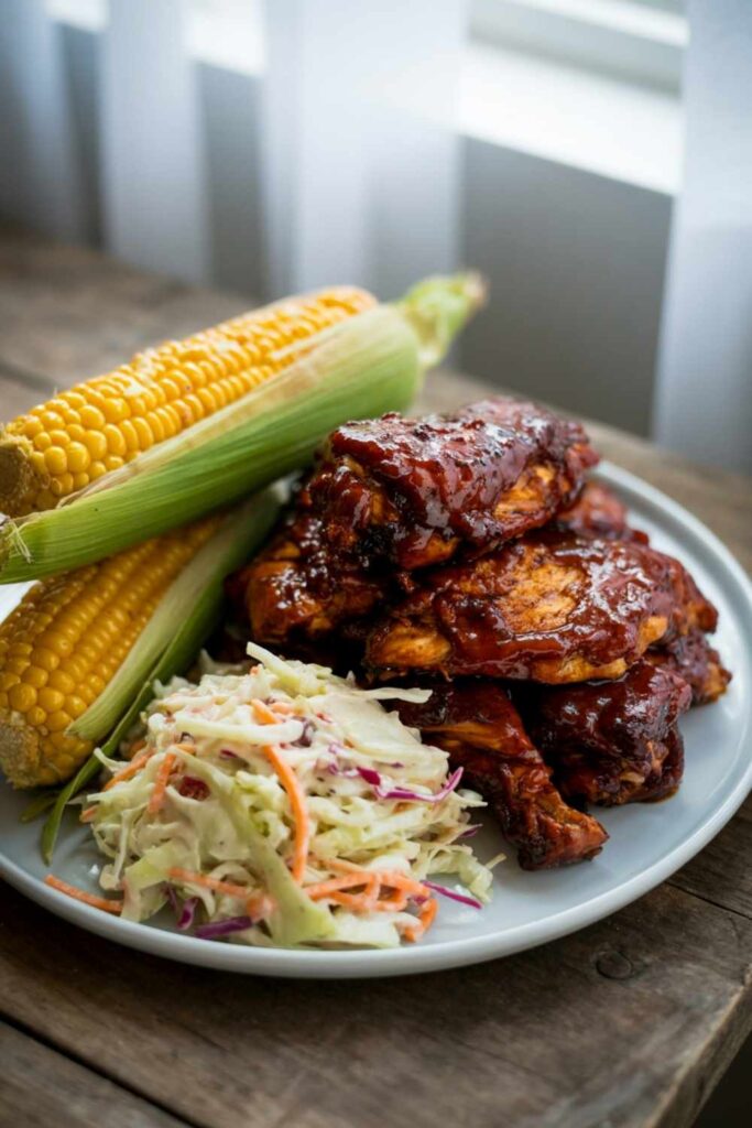 BBQ Chicken with Roasted Corn and Slaw