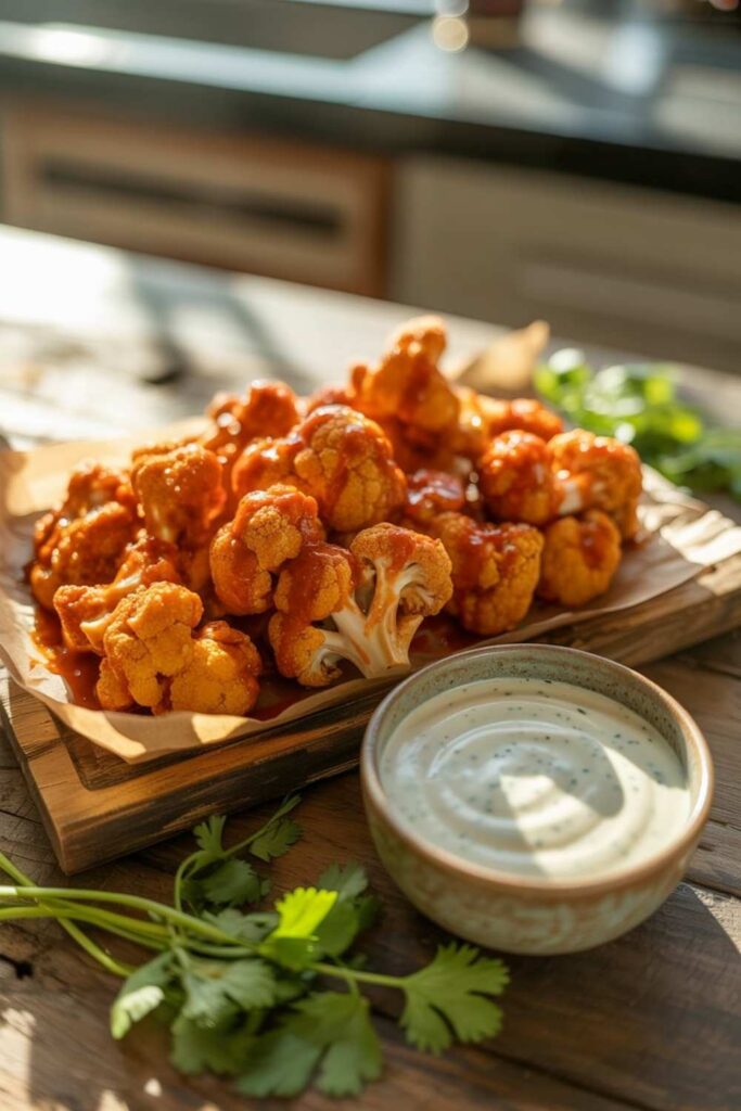 Cauliflower “Wings” with Spicy Sauce