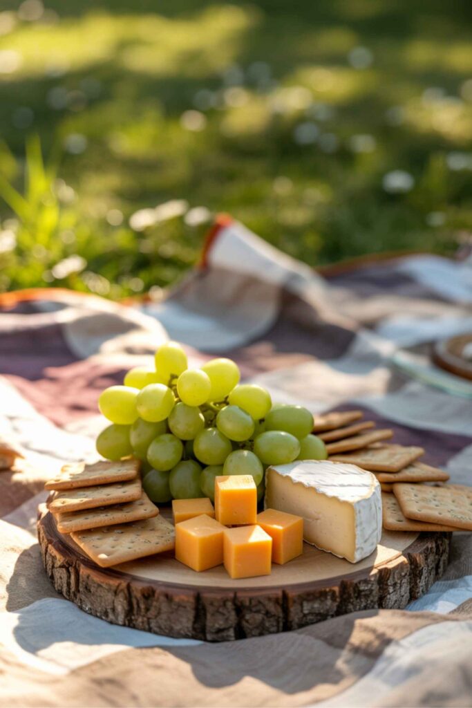 Cheese and Whole Grain Crackers with Grapes