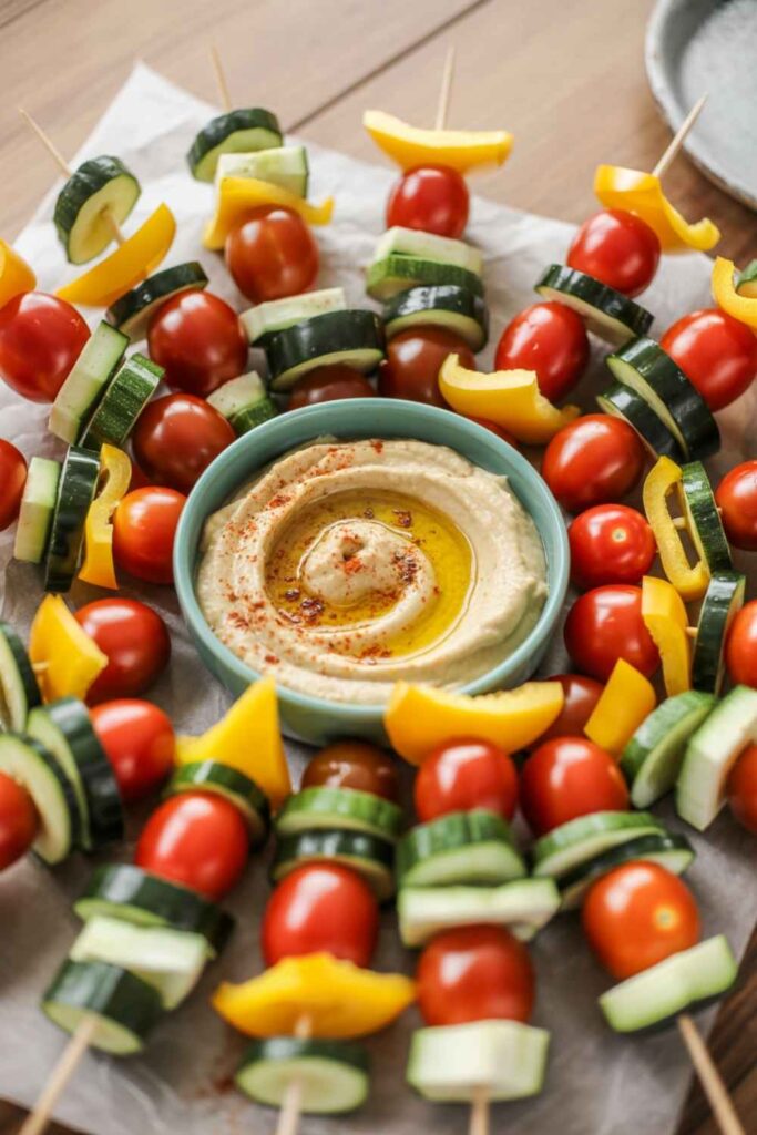 Colorful Veggie Skewers with Hummus
