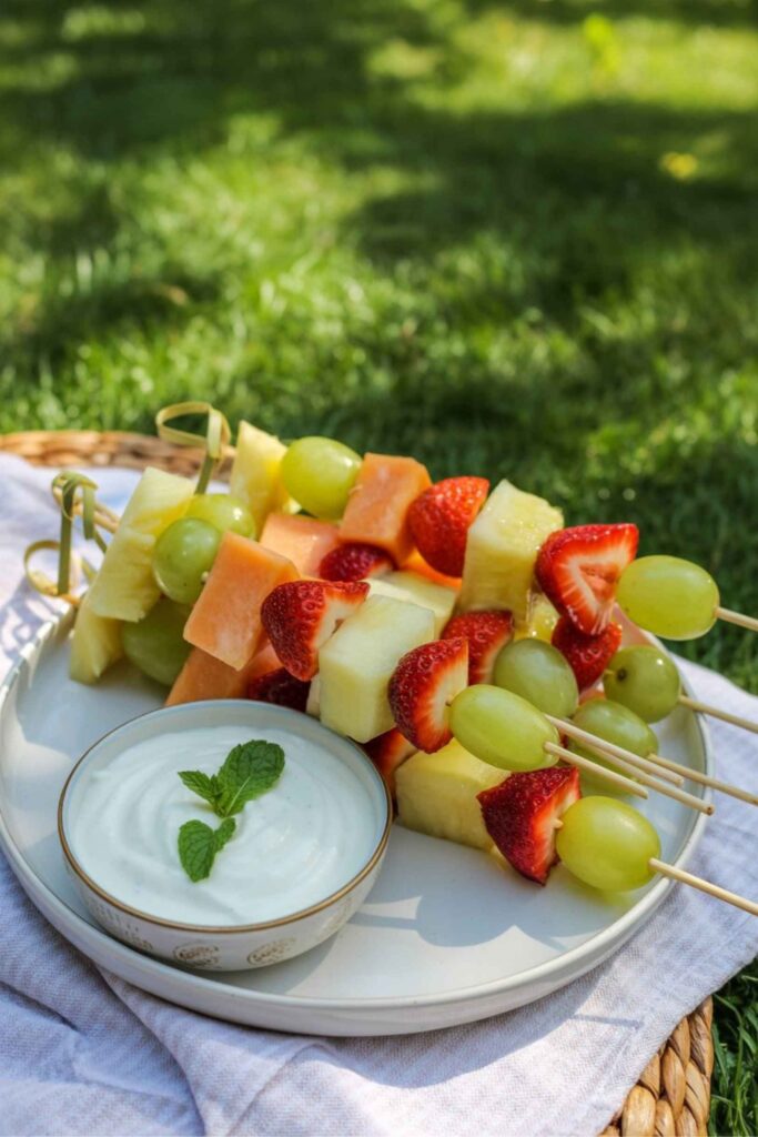 Fresh Fruit Skewers with Yogurt Dip