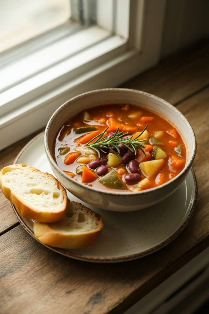 Hearty Vegetable Soup with Crusty Bread