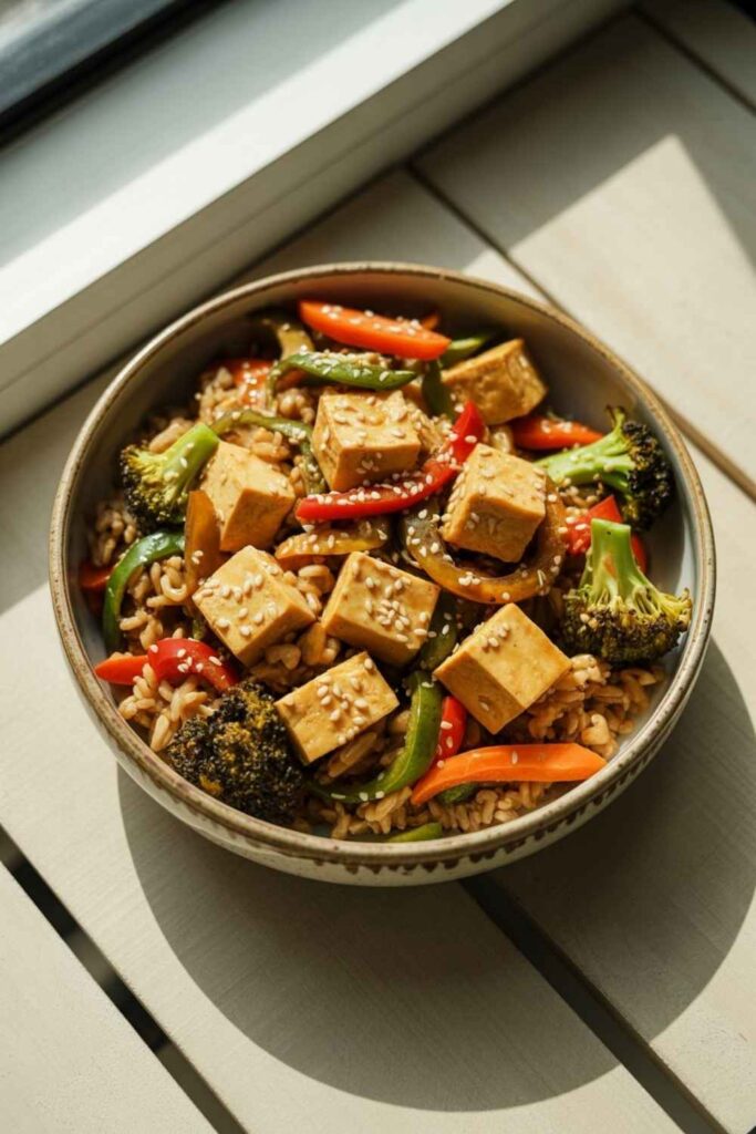Stir-Fried Brown Rice with Tofu