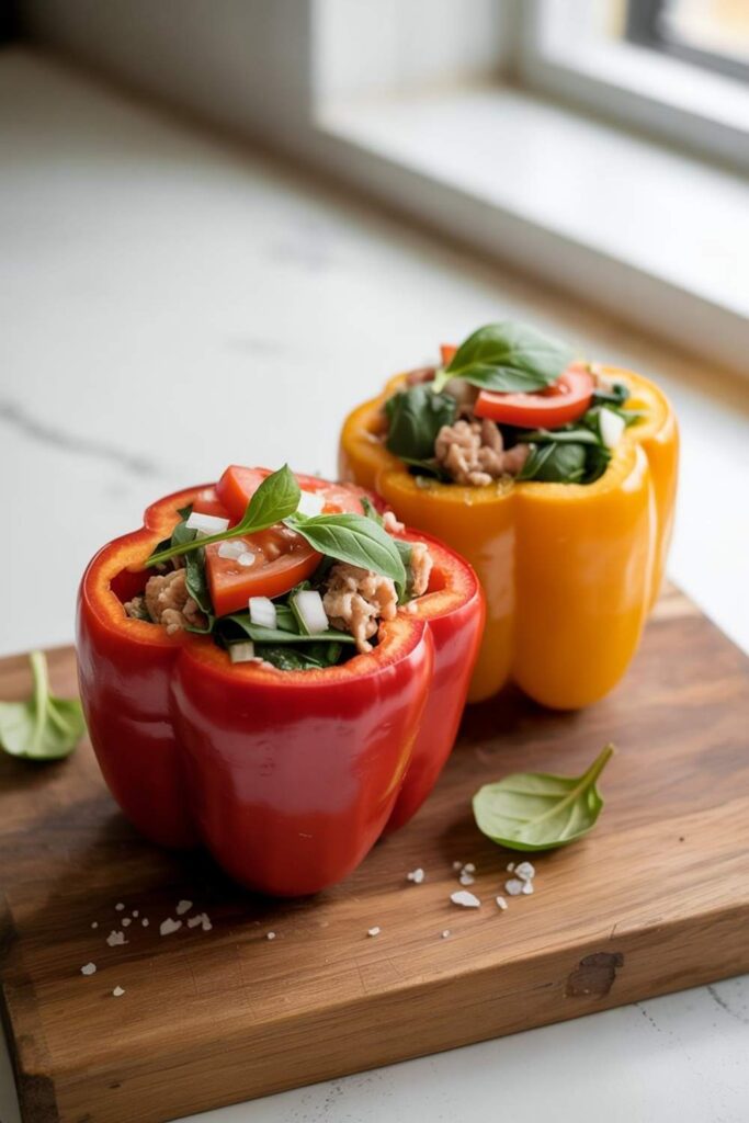 Turkey and Spinach Stuffed Bell Peppers