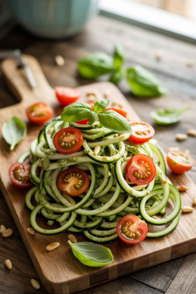 Zucchini Noodles with Pesto and Cherry Tomatoes