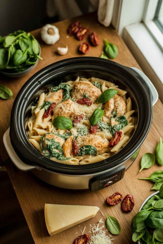 Slow Cooker Tuscan Chicken Pasta