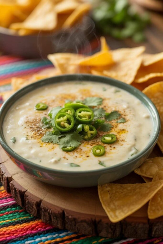 15 Easy Crockpot Dips for Game Day 4 White Queso Dip with Green Chilies
