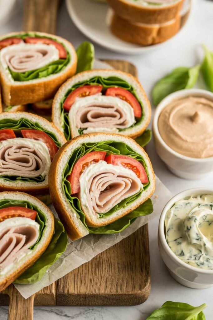 Turkey & Tomato Pinwheel Sandwiches The Ultimate Game Day Appetizer 3 The Best Spreads for Turkey & Tomato Pinwheel Sandwiches