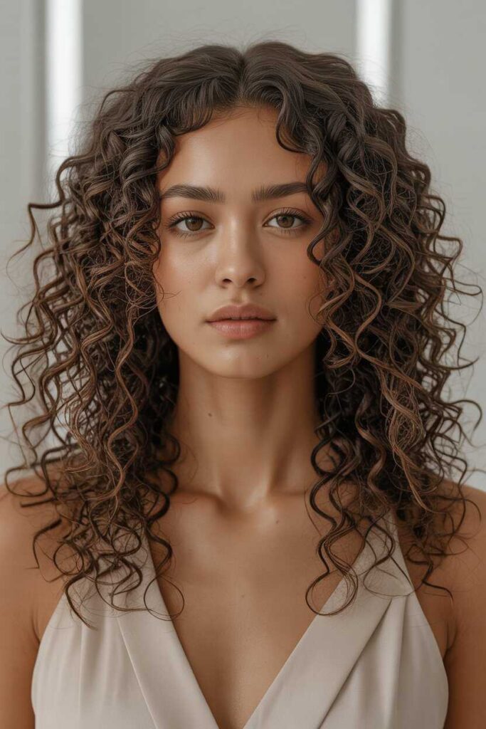 30+ Long Curly Hairstyles to Elevate Your Look in 2026 6 Center-part long curly hairstyles that define symmetry