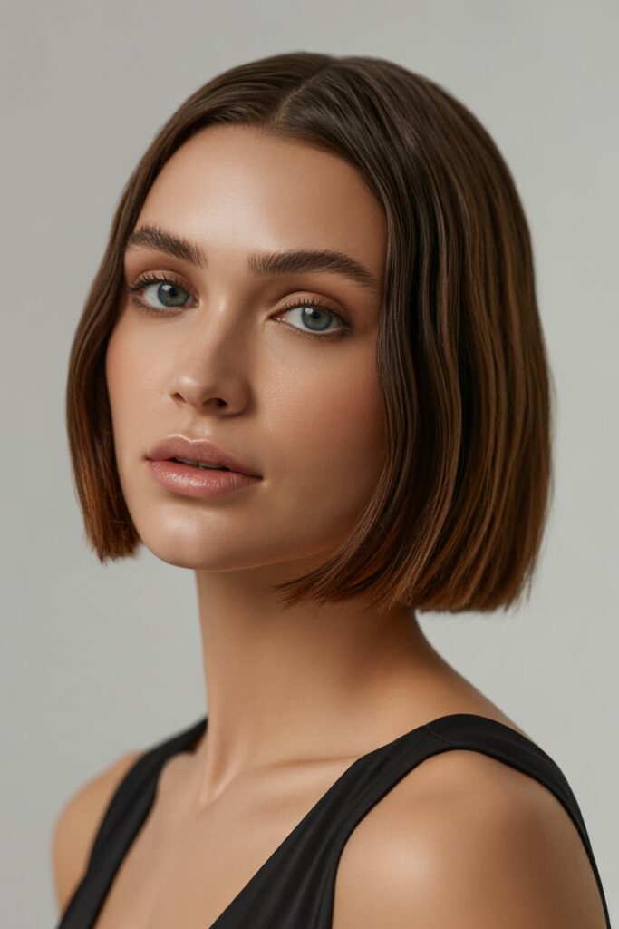 25 Chic Short Haircuts for Round Faces to Try in 2026 4 Chin-Length Blunt Bob (Minimalist Chic)