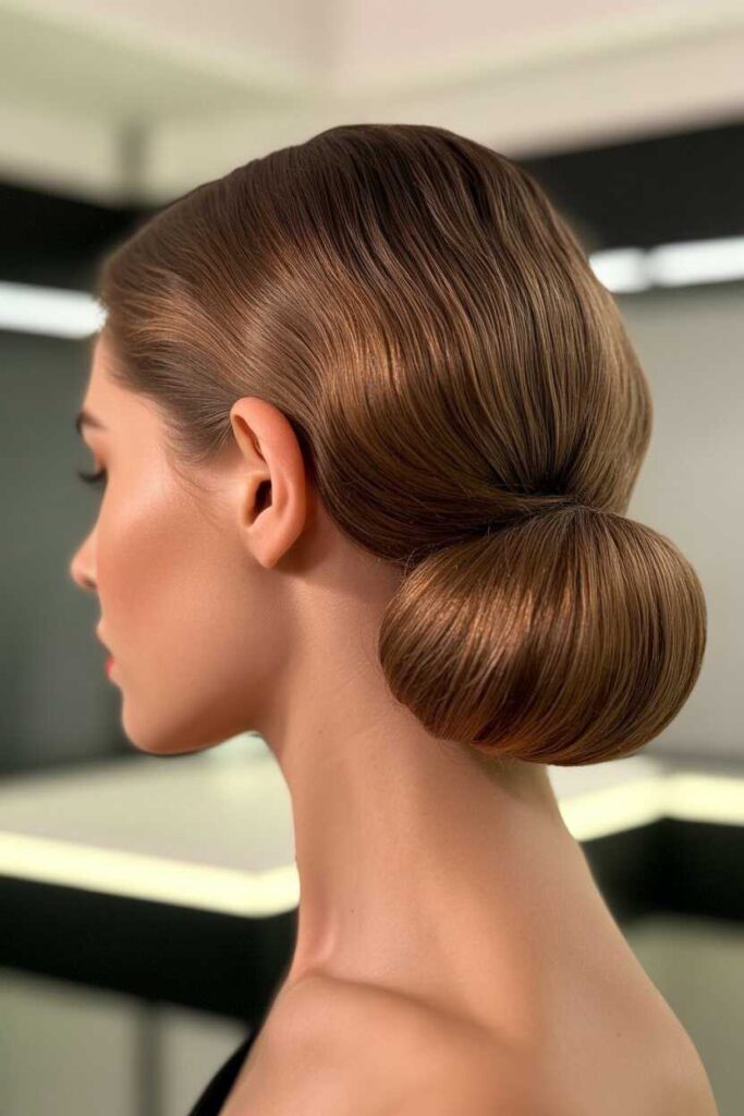 47+ Elegant Hairstyles for Long Hair That Look Effortless, Chic, and Timeless in 2026 5 Classic low chignon for formal elegance