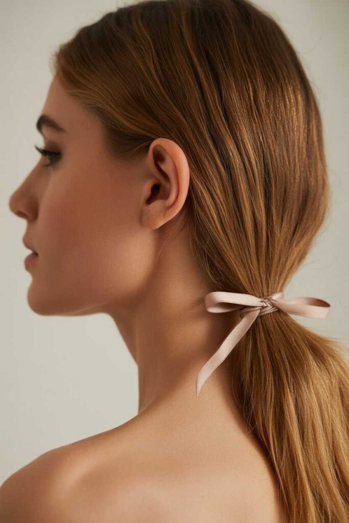 15 Hairstyles Ideas for School That Are Easy, Stylish, and Trendy in 2026 5 Classic Low Ponytail with Ribbon