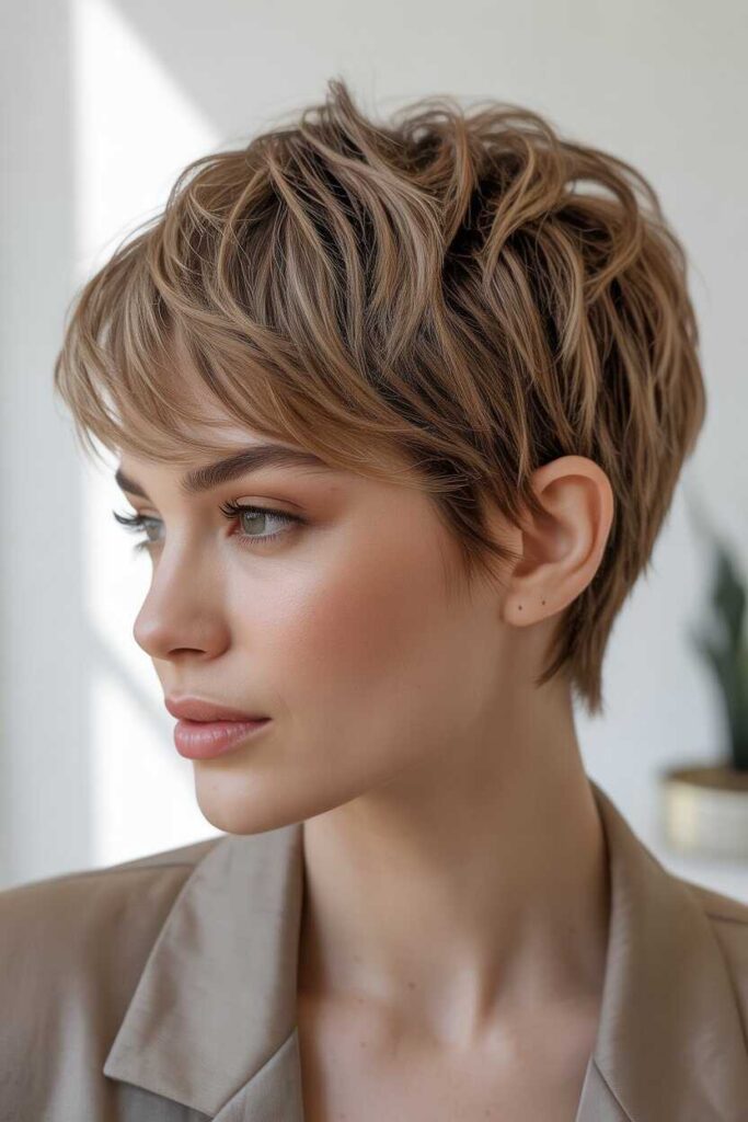 25+ Chic Hairstyles for Women in 40s to Try in 2026 12 Layered Pixie with Volume at the Crown