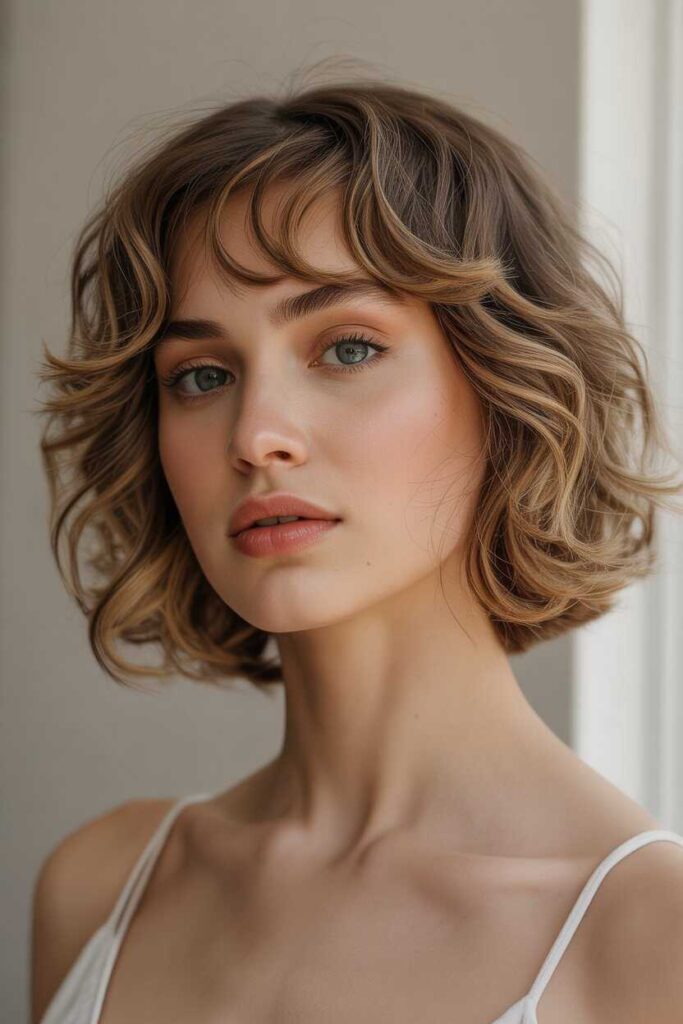 57+ Short Wavy Hairstyles to Try in 2026 for Effortless, Modern Style 7 Short Wavy Hair with Curtain Bangs for Soft Framing