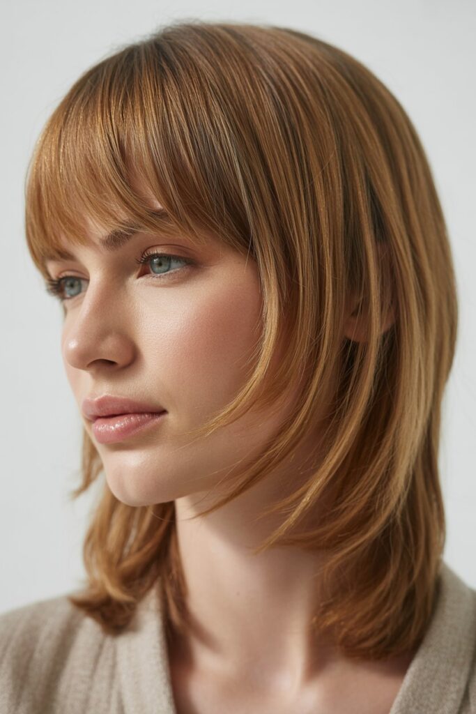 25+ Chic Hairstyles for Women in 40s to Try in 2026 5 Side-Swept Bangs Softening Facial Features