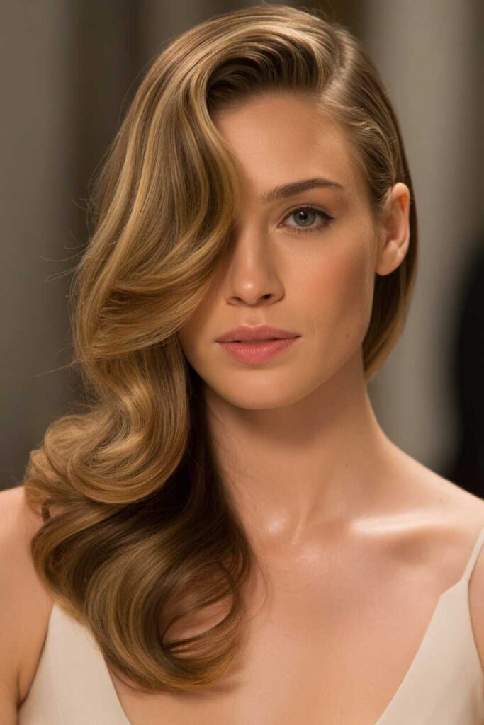 47+ Elegant Hairstyles for Long Hair That Look Effortless, Chic, and Timeless in 2026 6 Side-swept waves for red-carpet balance