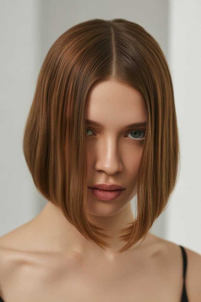 25+ Chic Hairstyles for Women in 40s to Try in 2026 13 Sleek Lob with Middle Part