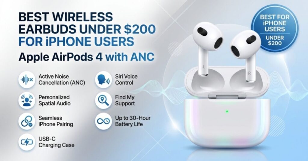 The Best Wireless Earbuds Under $200 5 Best Wireless Earbuds Under $200 for iPhone Users Apple AirPods 4 with ANC